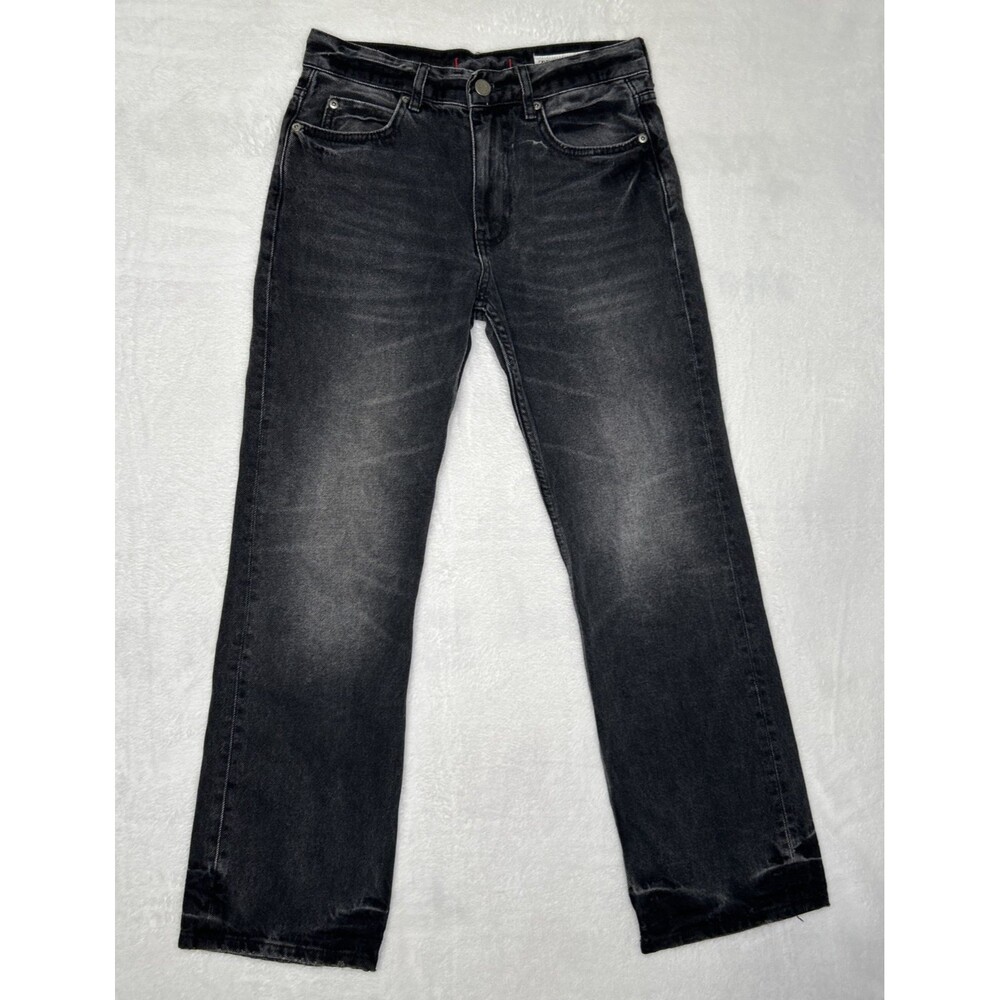Zara Black Straight Leg Jeans Women's Size 2 Mid Rise Bleach Wash ZW Collection